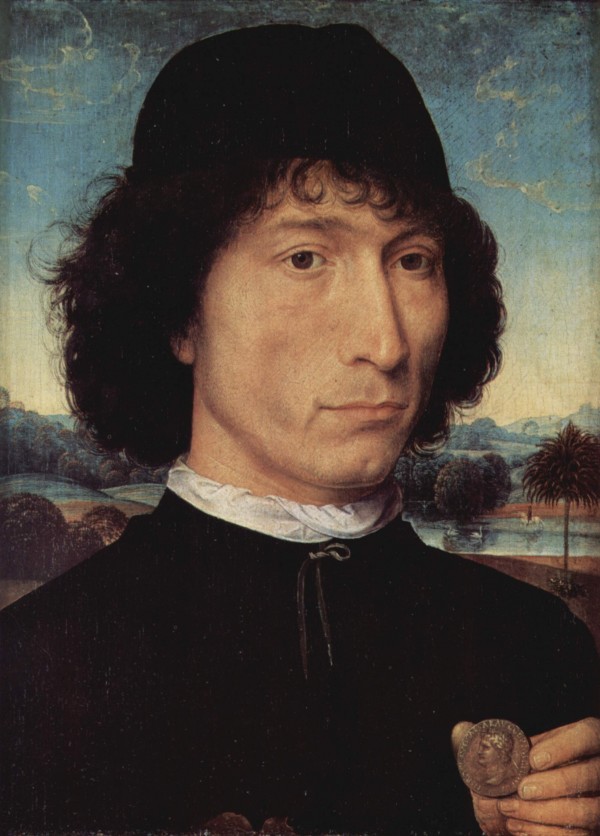 Portrait of a Man holding a coin of the Emperor Nero by Hans Memling